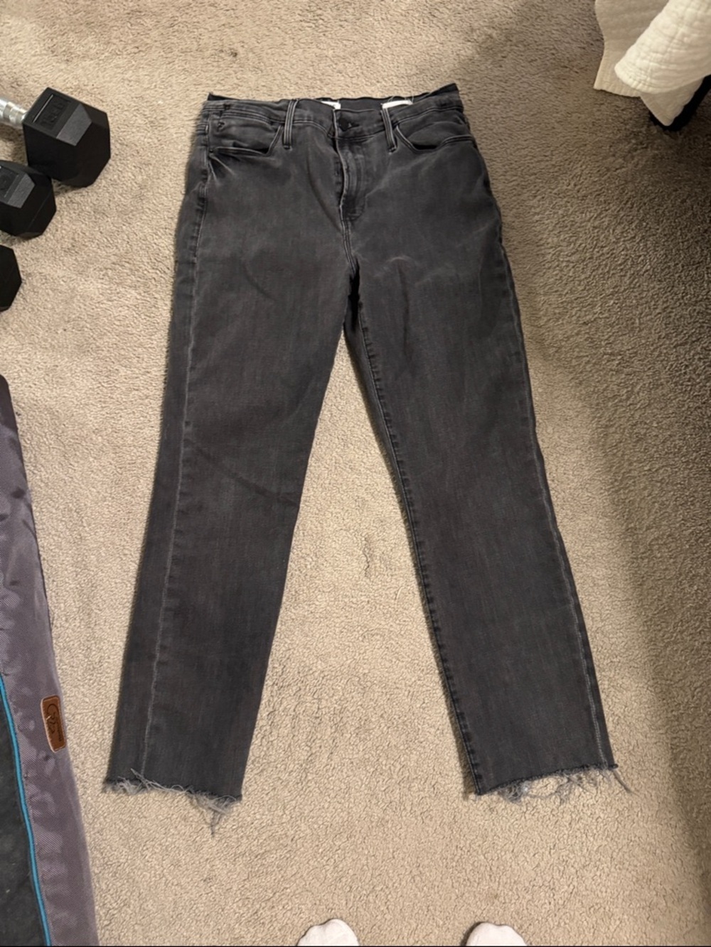 Women's Black Raw-Hem Straight Jeans